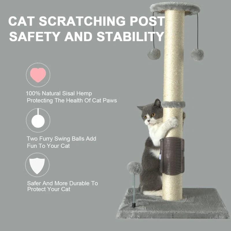32" Tall Cat Scratching Post Sisal Scratch Posts With Hanging Ball And Self-Massage Brush Vertical Scratcher For Indoor Cats And Kittens(32Inches)