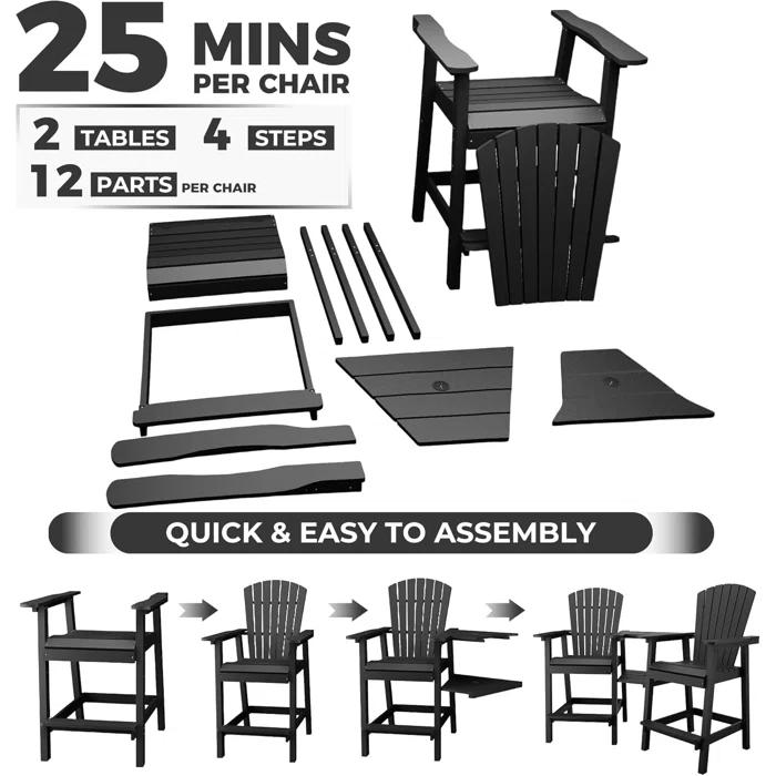Rosecliff Heights HDPE Tall Adirondack Chair Set with Removable Double Trays (Set of 2)