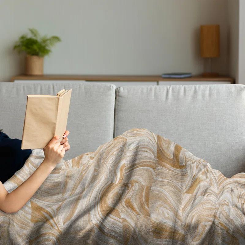 Ambesonne Brown Fleece Throw Blanket Vintage Marble Effect Tan Cream | Wayfair