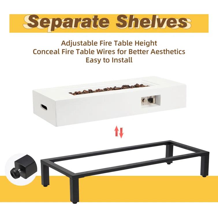 Brayden Studio® 2-Piece 42" Outdoor Rectangle Propane Fire Pit Table With Tank Holder And Shelves | Wayfair