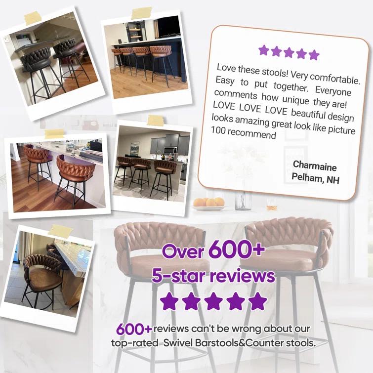 Corrigan Studio® Kymberlynn Swivel Upholstered Low Back Bar & Counter Stool With Metal Frame (Set of 2)