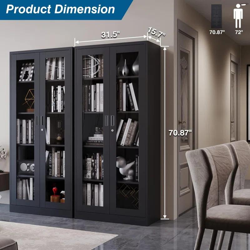 Display Cabinet With Glass Doors, Curio Cabinets With 4 Adjustable Shelves, Locking Glass Cabinet Display Case For Home, Office, Clinic, Pantry, Assemble Required