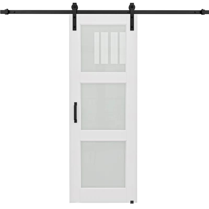 Home Worthy 3-Lite Frosted Glass Solid + Manufactured Wood with Installation Hardware Kit Sliding Barn Door(No Assembly Required) | Wayfair