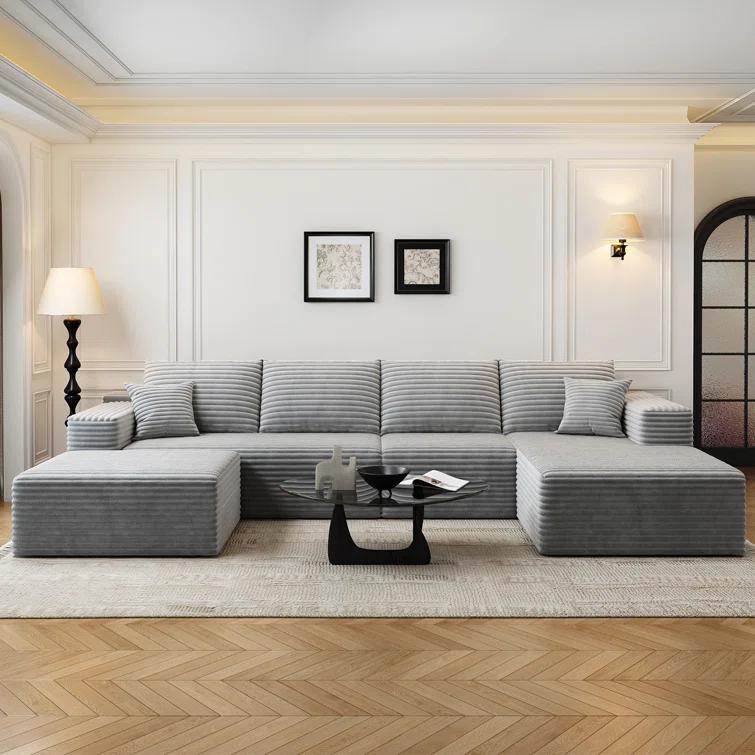 Mercer41 135.4"Cloud Modular Sectional Couch with 1 Ottoman,Modern Minimalist Upholstered Couches, Comfort U Shaped Sofa for Living Room,Deep Seat Corner Couch,No Assembly Required