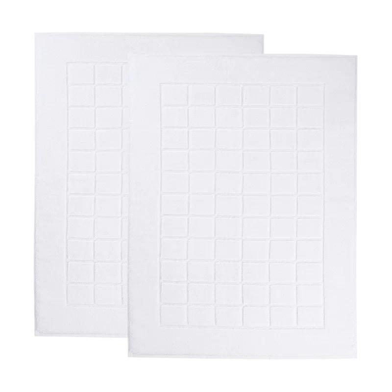 Nora Cotton Terry Solid Absorbent Thick Checkered Washable Bath Mat Set Of 2