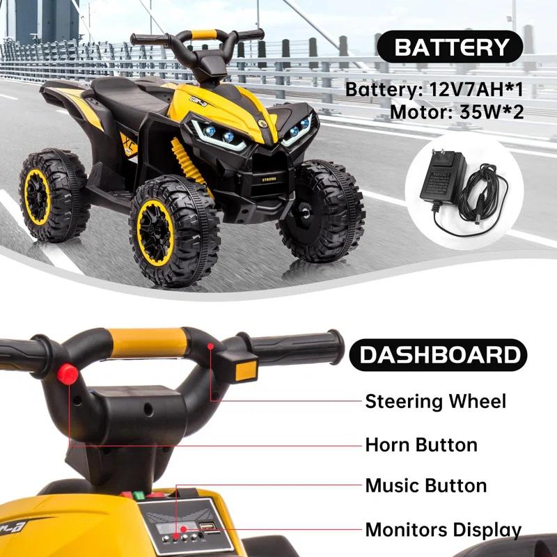 Hetoy 12V Battery Powered Electric Four-Wheeler With Music
