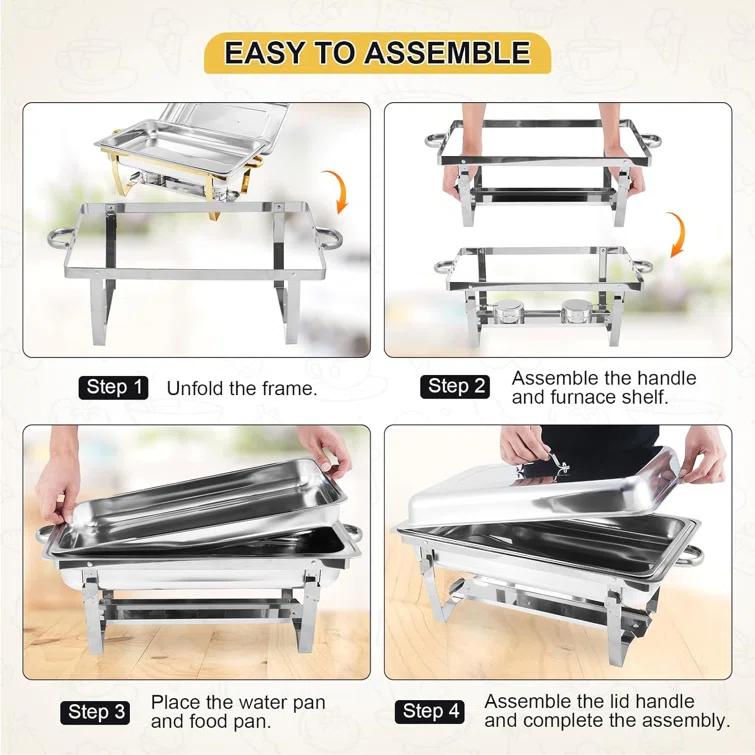 The Party Aisle™ Chafing Dishes For Buffet 4 Pack, 8 Qt Stainless Steel Chafers And Buffet Warmers Sets With Lid, Rectangle Serving Food Warmer Catering Supplies Buffet Display For Parties