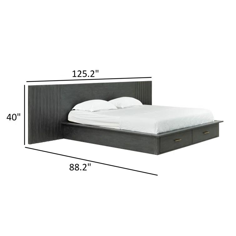 Benjara Cid Queen Platform Bed, 2 Drawers, Wall Headboard