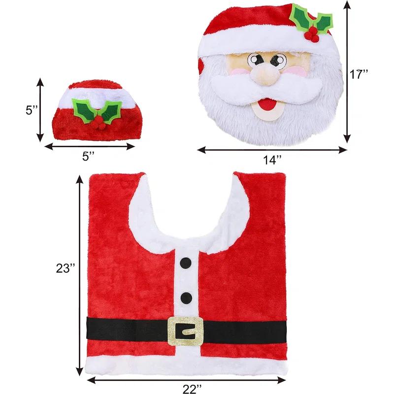 The Holiday Aisle® 5 Pieces Christmas Theme Bathroom Decoration Set W/Toilet Seat Cover, Rugs, Tank Cover, Toilet Paper Box Cover And Santa Towel For Xmas Indoor Décor, Party Favors (Santa)
