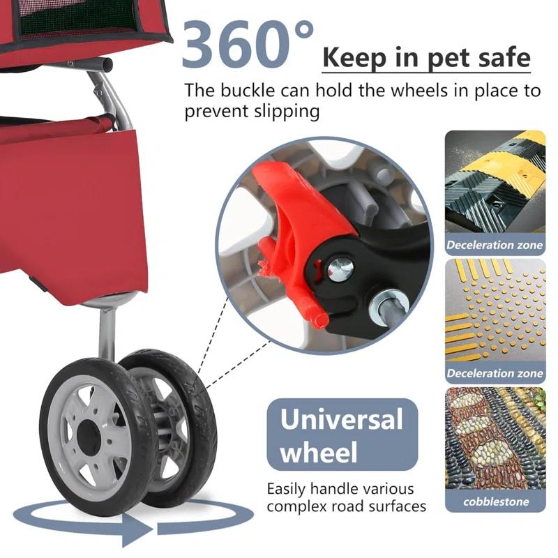 ToccoLeggero Pet Stroller Foldable Dog Stroller 3-Wheel Durable Cat Jogger Stroller For Small And Medium Dogs Cats With Washable Liner Storage Basket Cup Holder