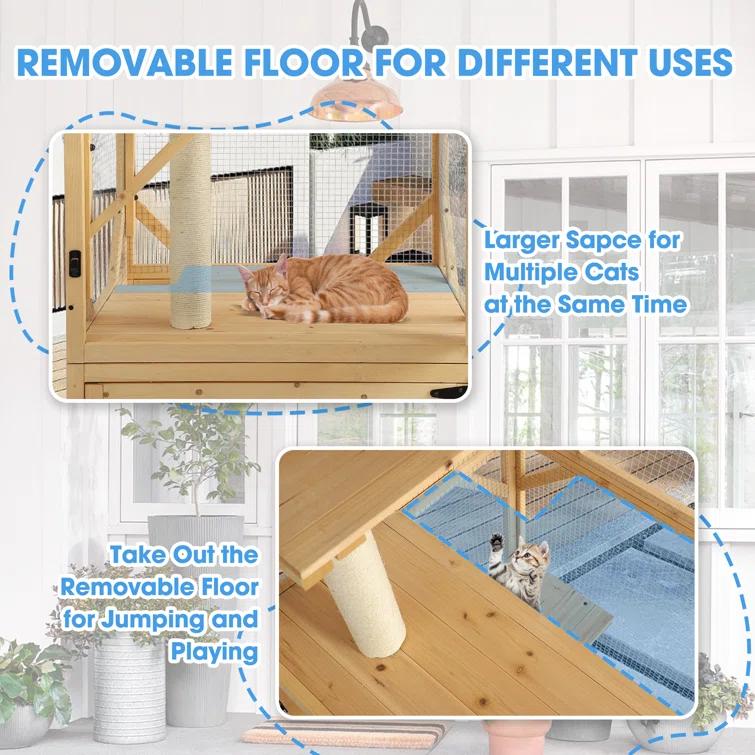 Tucker Murphy Pet™ Hallvard Outdoor Cat Enclosure with Scratcher - 4-Tier Large Indoor Wooden Window Catio Cat House W/Asphalt Waterproof Roof