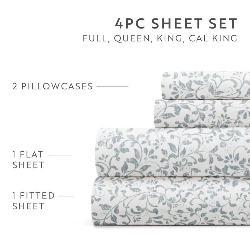 IEnjoy Home 4 Piece Sheet Set Patterned Microfiber Ultra Soft Bedding in Floral Dream