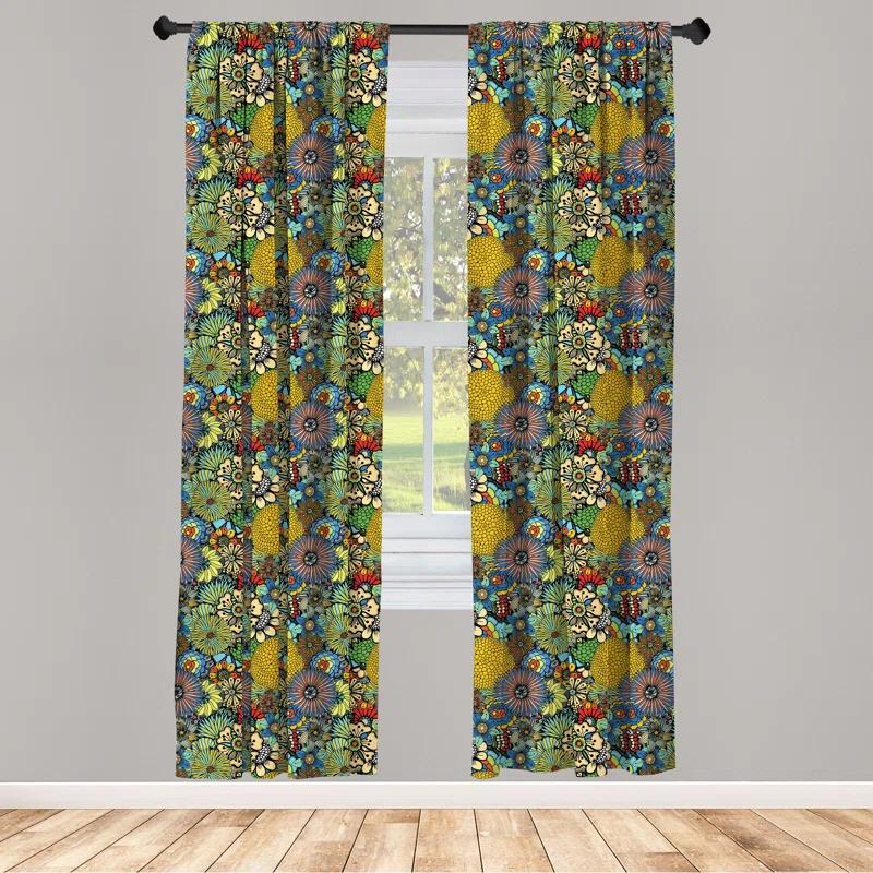 Ambesonne Garden Art Floral Semi-Sheer Rod Pocket Curtain Panels (Set of 2)