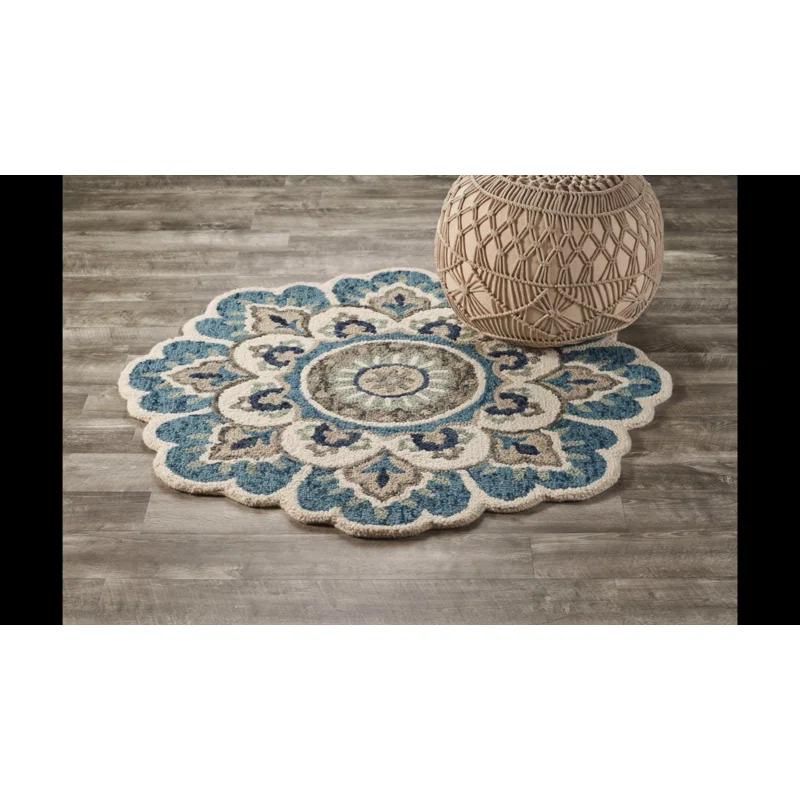 Lark Manor™ Aisosa Floral Hand Tufted Novelty 5' Wool Area Rug in Ivory/Teal