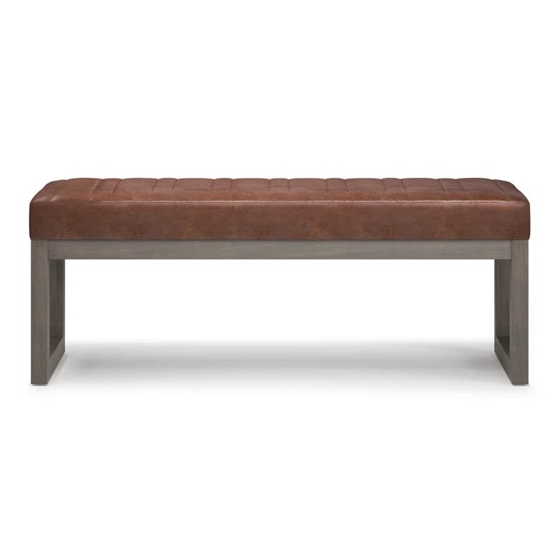 Simpli Home Casey 48"W Distressed Vegan Leather Ottoman Bench with Quilted Vertical Stitching