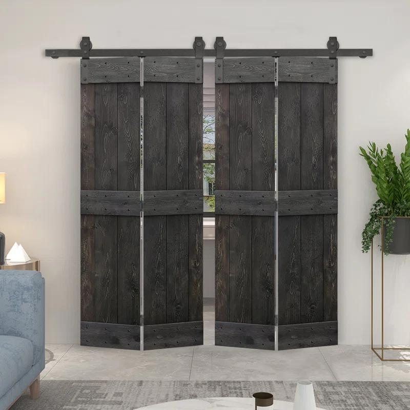 Calhome 84'' Solid Wood Barn Doors with Installation Hardware Kit Bi-Fold