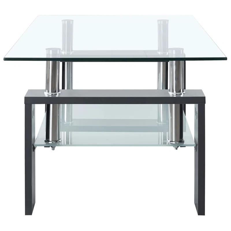 Orren Ellis Paizleigh vidaXL Coffee Table, Tempered Glass Top, Center Table, 37.4''x21.7''x15.7''