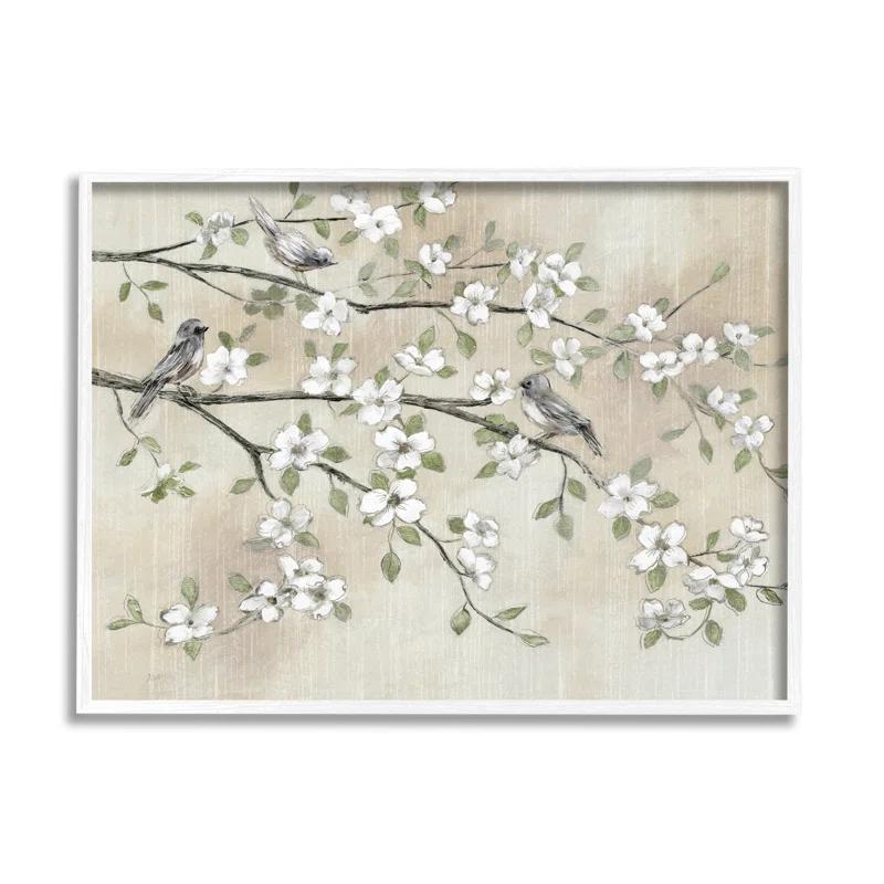 Stupell Industries " Traditional White Cherry Blossom Birds Branches " by Nan