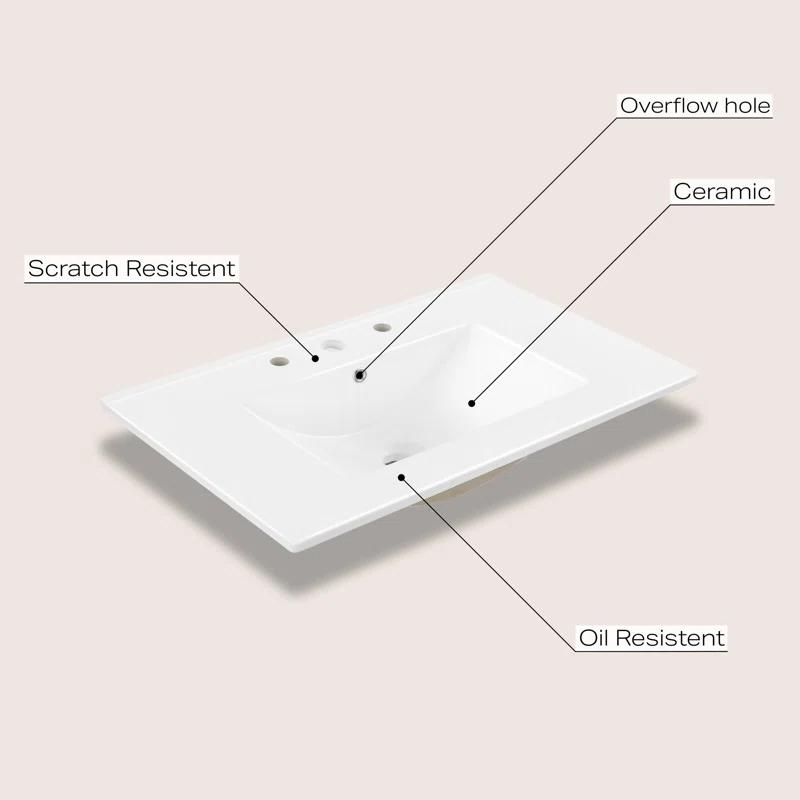 Jonathan Y Ancillary 3-Hole 30" Classic Contemporary Rectangular Ceramic Single Sink Basin Vanity Top