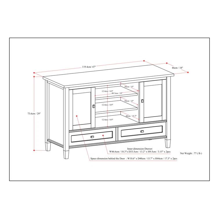 Simpli Home Warm Shaker 47"W Solid Wood TV Stand for TVs up to 55" with 2 Storage Cabinets and 2 Drawers