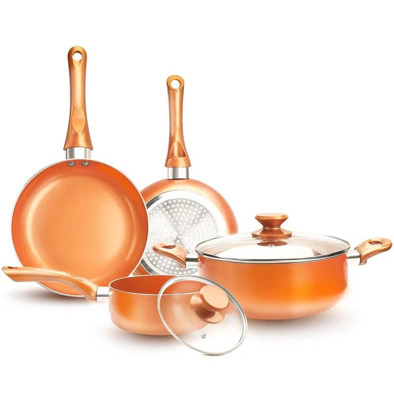 COEN 6-Piece Ceramic Nonstick Cookware Set - Aluminum Soup Pot, Sauce Pan, and Frying Pans with Lid