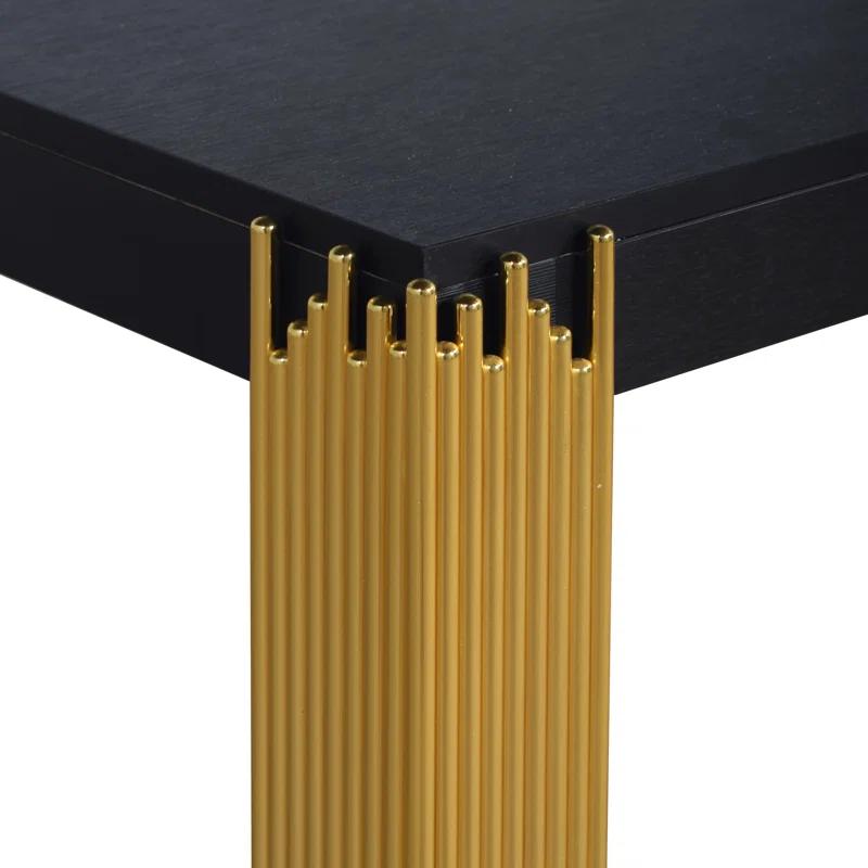 Benjara Theo Console Table, Gold Metal Legs, Retro Black Wood Frame 48 Inch