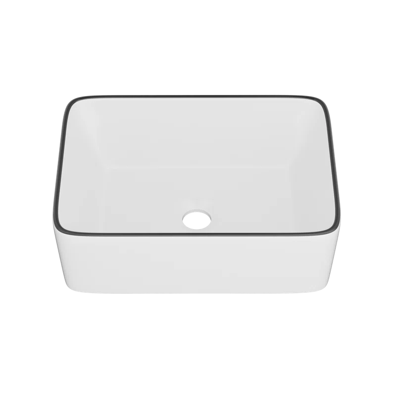 DeerValley DV-1V0317 Deervalley Liberty 16'' X 12'' Rectangular Vitreous China Vessel Bathroom Sink, White With Black Striped Edge