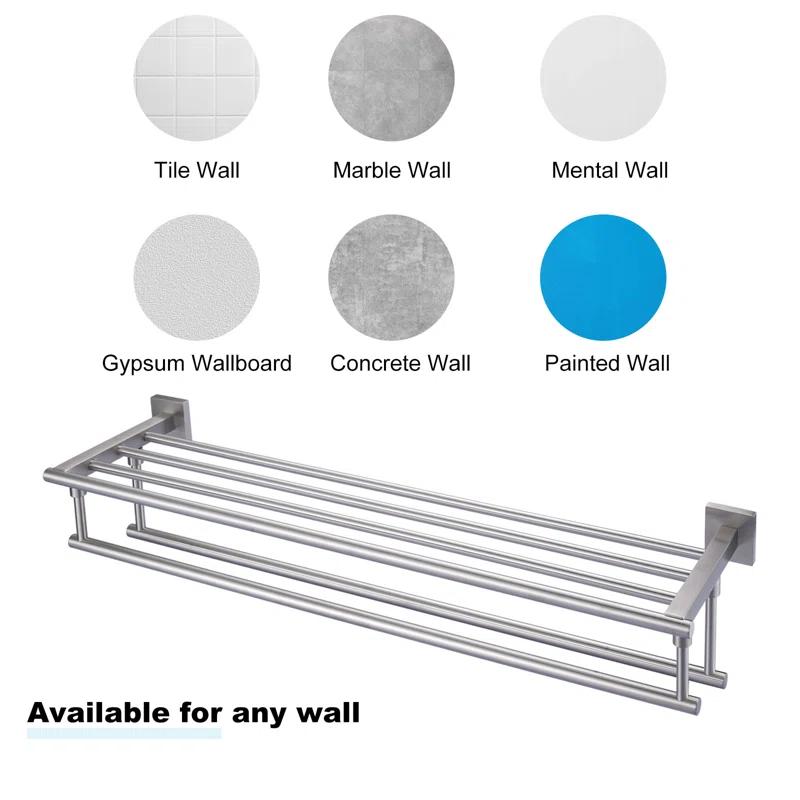 ARCORA AR5150102-32 2-Tier 20" Wall Mounted Stainless Steel Bathroom Towel Rack With 2 Towel Bars Round Rods