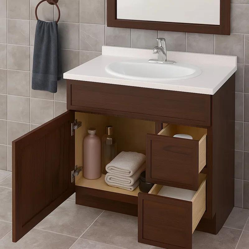 36" W Birch Plywood Freestanding Single Base 2 Drawers Storage Cabinet with Soft Close Door