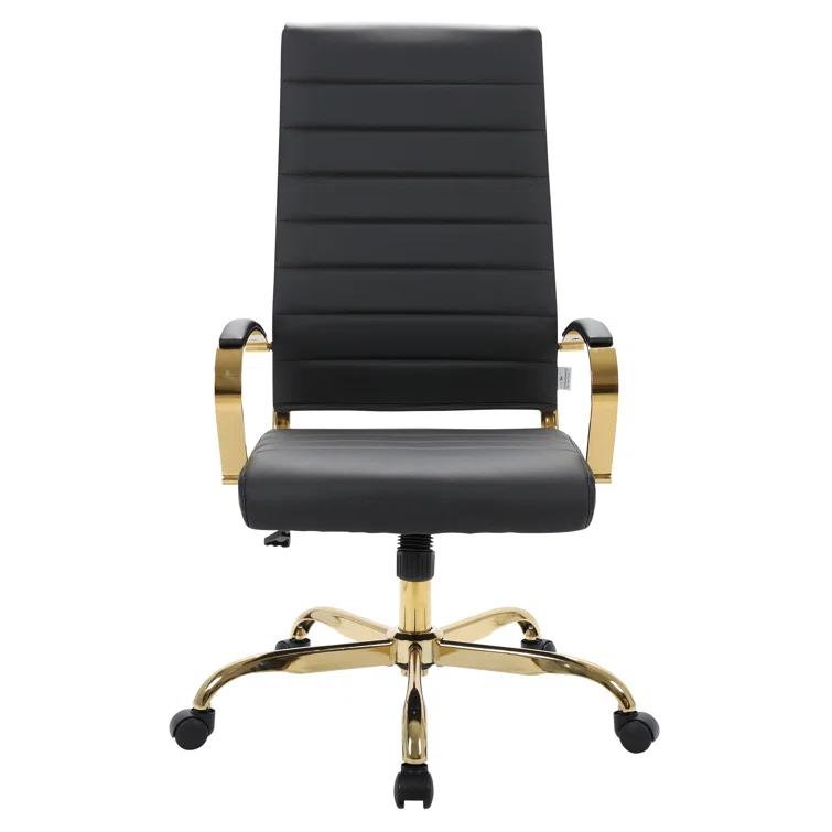 Everly Quinn Humairaa Leather Office Chair – Executive Task Chair with Swivel, Adjustable Height & Gold Base for Home Office or Conference Room & Reviews | Wayfair