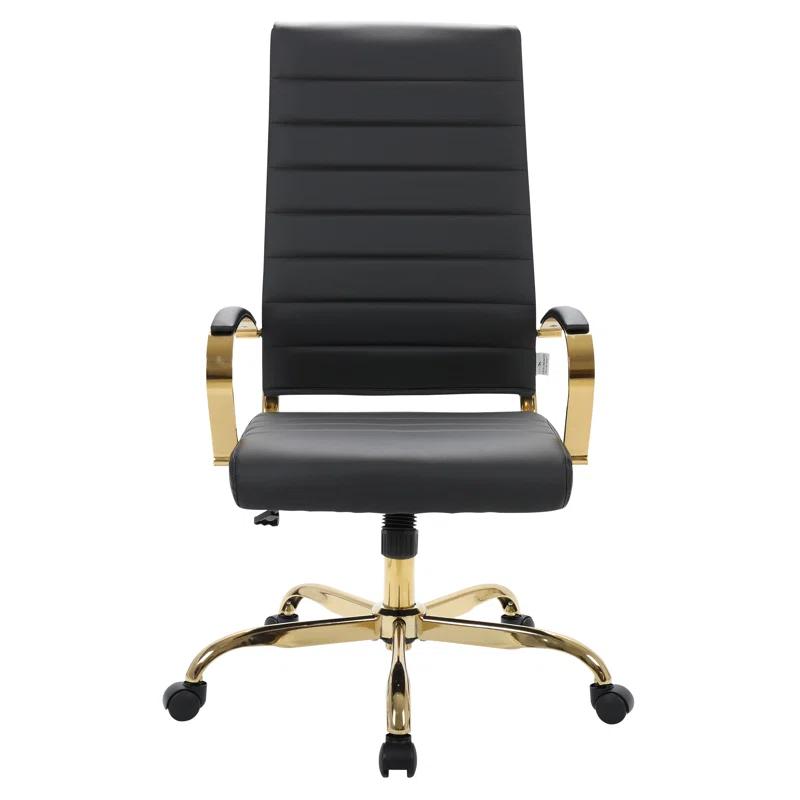Everly Quinn Humairaa Benmar Leather Office Chair in Gold Base