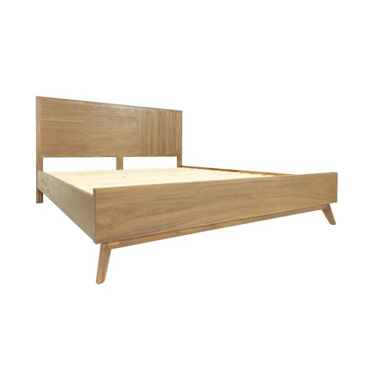 Benjara Cid Allie Platform Bed, Panel Headboard, Walnut Brown Acacia Wood