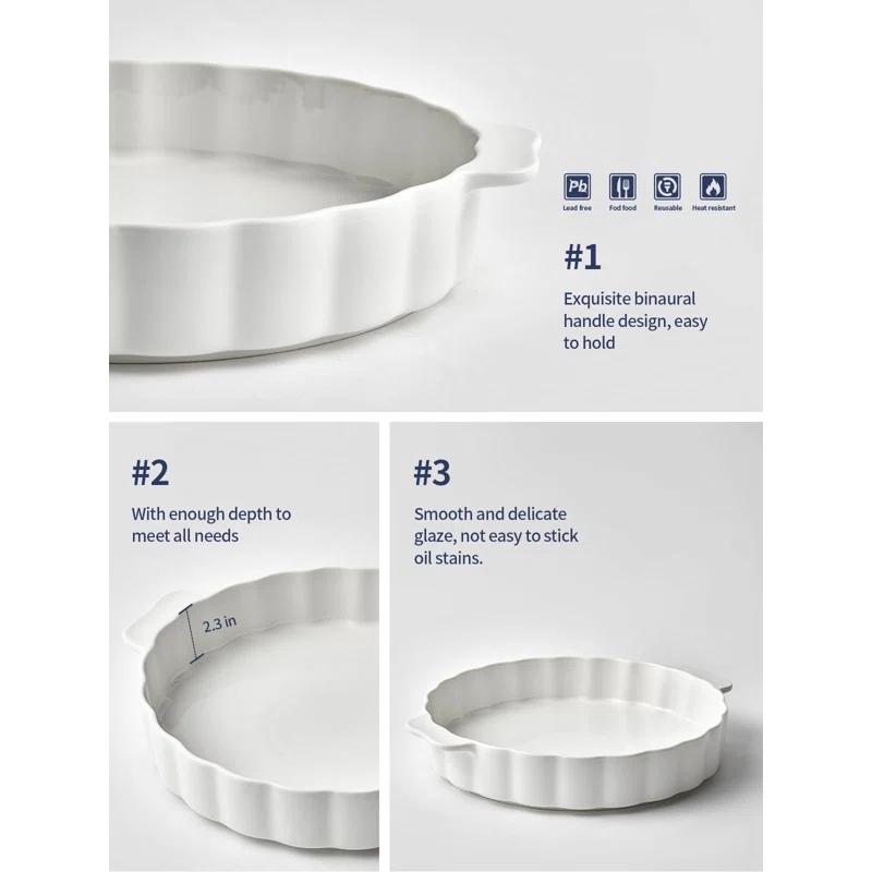 MASTER CRAFT WINDOW AND DOOR Ceramic Pie Pan For Baking,13Inch Round Baking Dish With Double Handle,Pie Plate With Ruffled Edge-Microwave, Dishwasher, And Oven Safe