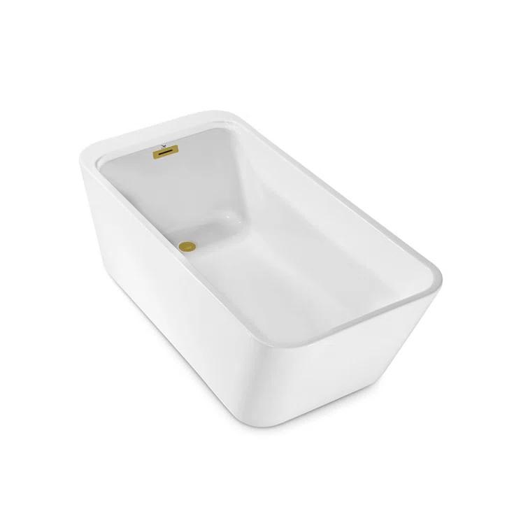 63" Streamline Freestanding Soaking Acrylic Bathtub With Drain and Bamboo Tray