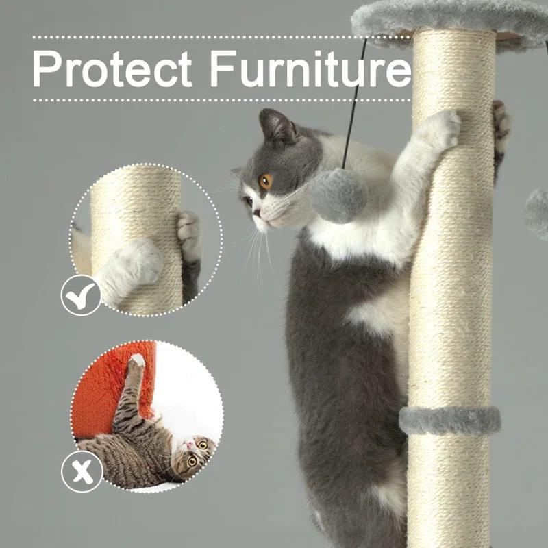 32" Tall Cat Scratching Post Sisal Scratch Posts With Hanging Ball And Self-Massage Brush Vertical Scratcher For Indoor Cats And Kittens(32Inches)