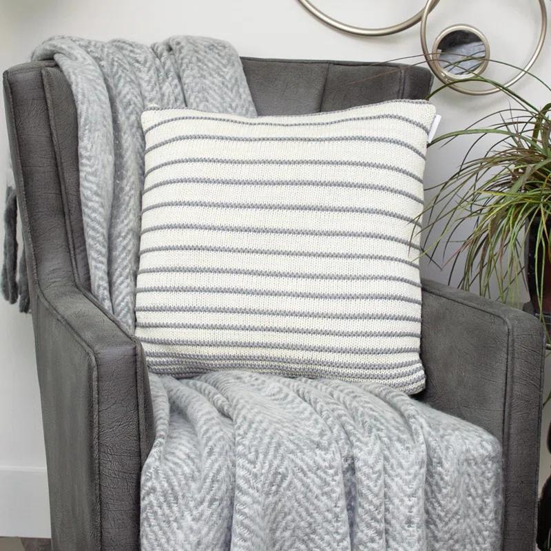 HomeRoots Striped Cotton Reversible Throw Pillow