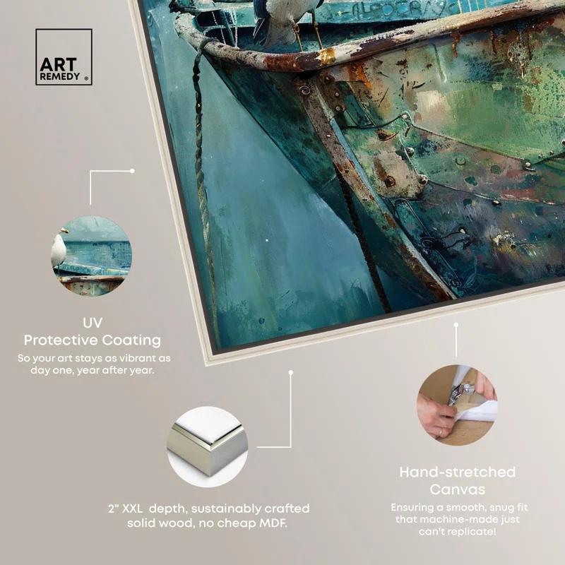 Art Remedy Seagull And Boat Canvas Coastal Wall Art by Art Remedy