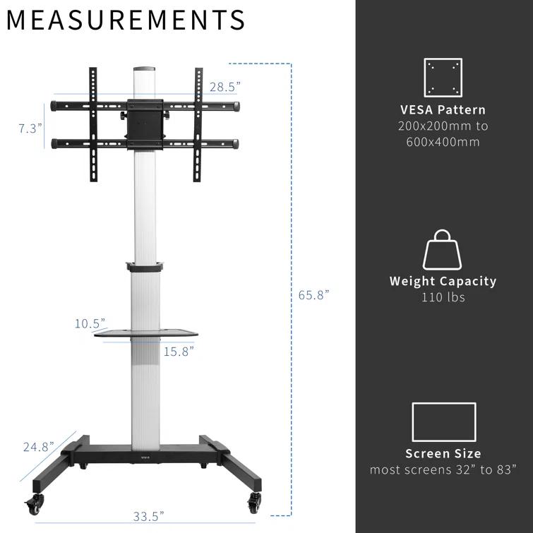 Vivo Heavy Duty TV Cart for 32" to 83" Screens, STAND-TV09