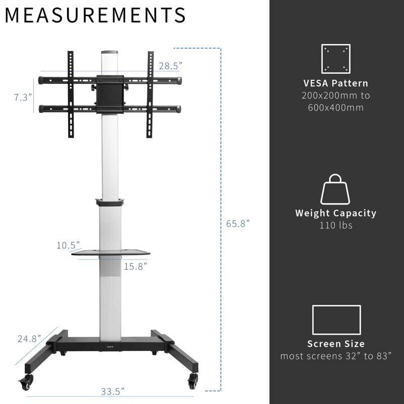 Vivo Heavy Duty TV Cart for 32" to 83" Screens, STAND-TV09