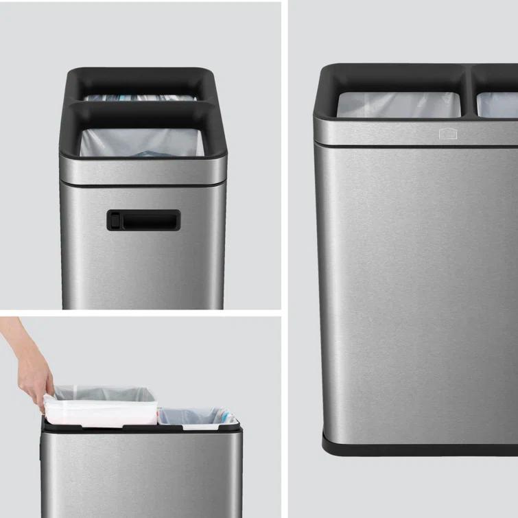 Home Zone Living Home Zone Living Open Top Trash Can Dual Removable Liners for Trash and Recycling Stainless Steel
