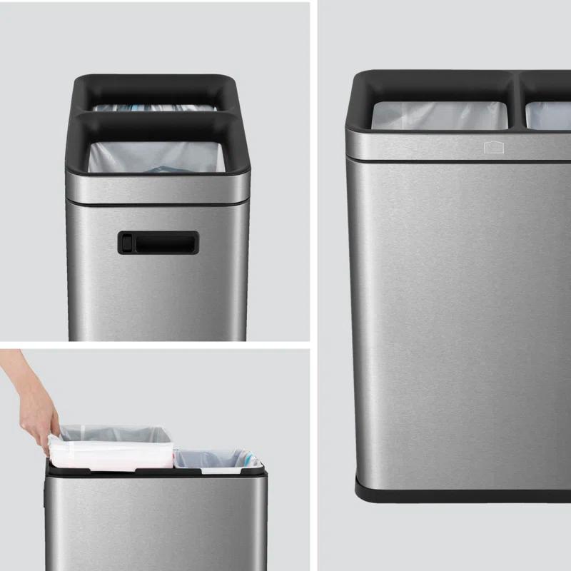 Home Zone Living Home Zone Living Open Top Trash Can Dual Removable Liners for Trash and Recycling Stainless Steel