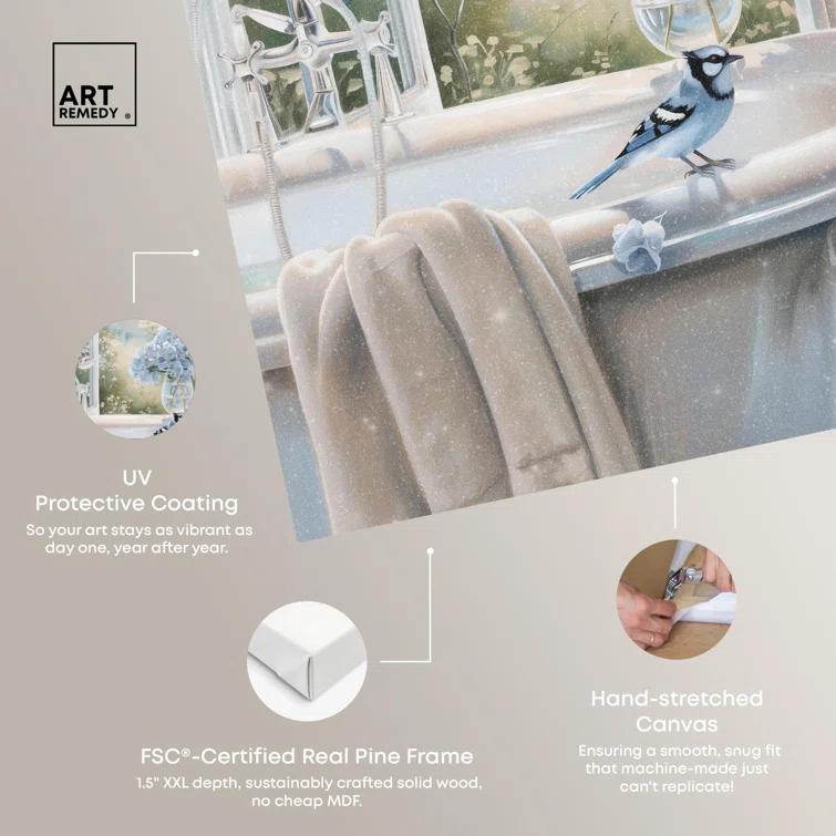 Art Remedy Bluebird Bathroom Canvas Glam Bathroom Art by Art Remedy