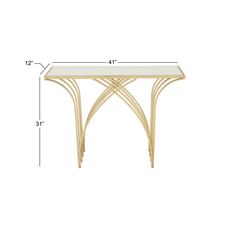 Mercer41 Derbyshire Metal Geometric Gold Console Table with Mirrored Glass Top