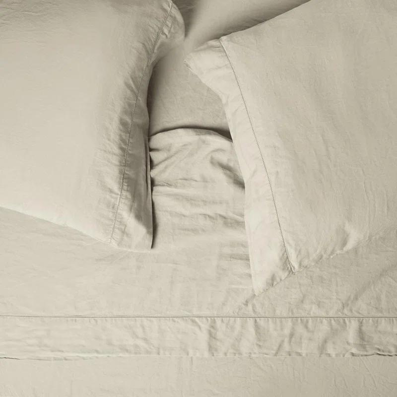 Jennifer Adams Home Relaxed Long-Staple Garment-Washed Cotton 4pc. Percale Sheet Set