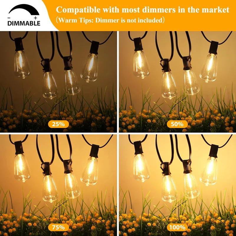 Arlmont & Co. Arlmont & Co. LED Outdoor String Lights 100FT Patio Lights With 52 Shatterproof ST38 Vintage Edison Bulbs