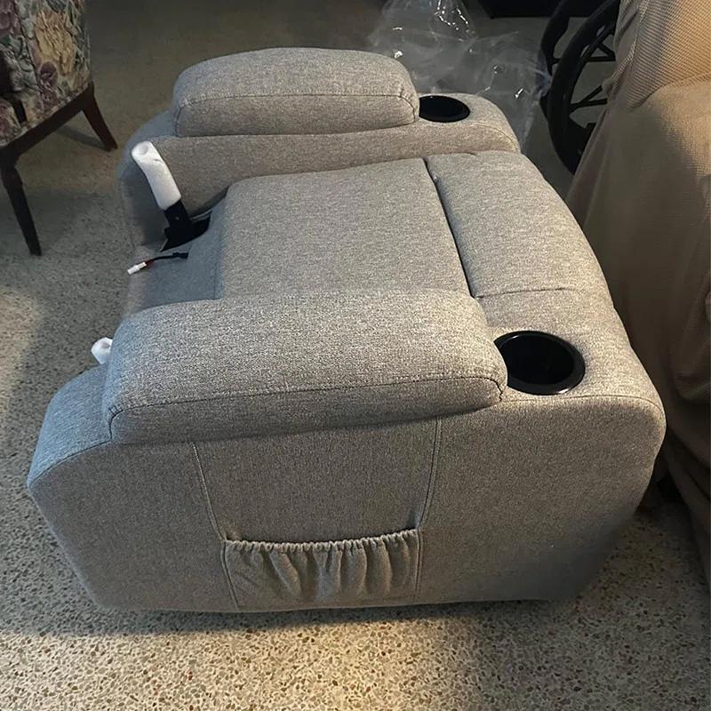 Hokku Designs Modern Linen Electric Power Lift Chair, Recliner Massage Chair, Adjustable Furniture for Back, USB Port, Heat, Cupholders