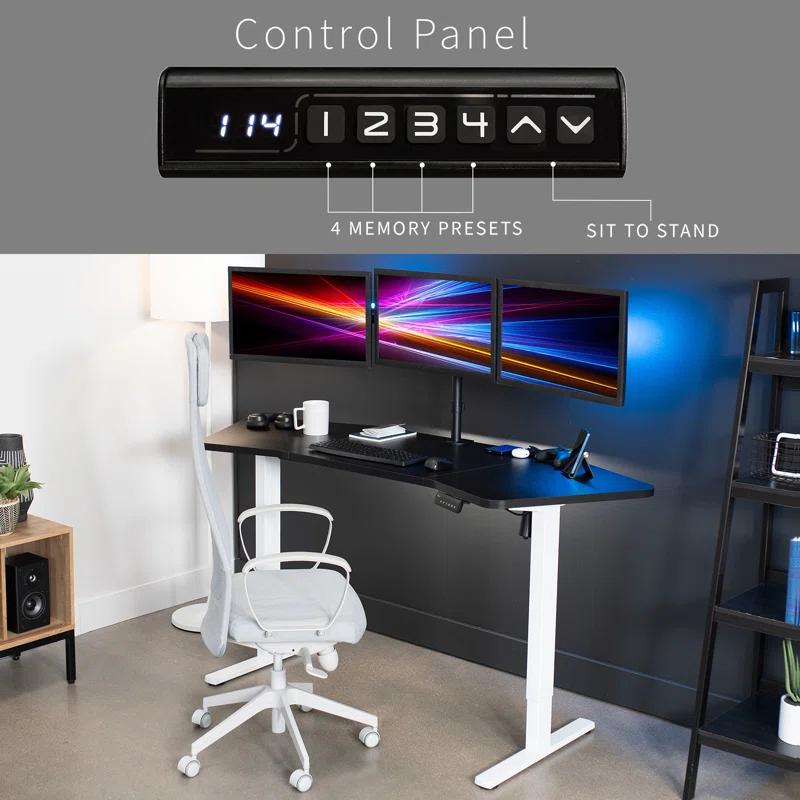 VIVO Corner Electric 71" x 24" Desk, Wing-Shaped Table Top
