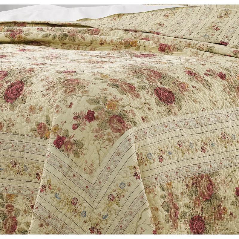 Antique Rose Cotton Reversible Quilt Set with Throw Pillows