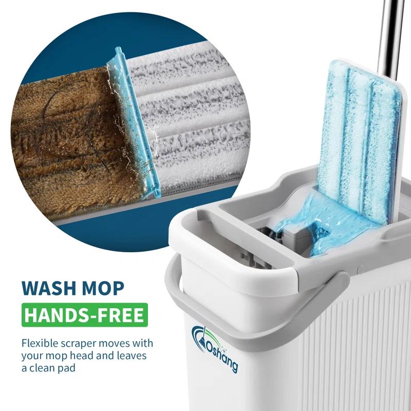 Oshang Oshang Flat Mop and Bucket OG2 - Hand-Free Floor Cleaning Mop - 4 Microfiber Mop Pads Included