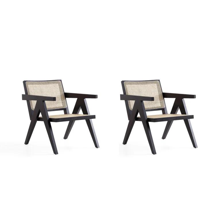 Manhattan Comfort Hamlet Natural Cane Accent Armchair in Black and Natural (Set of 2)